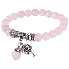 Mookaitedecor Tree of Life 8 mm Gemstone Bracelets Natural Healing Crystal Genuine Stone Bead Birthstone Stretch Bracelet for Men and Women, Iron