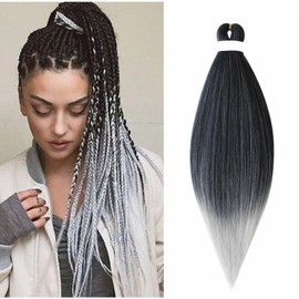 Gairyan Pre Stretched Braiding Hair 26 Inch Easy Braids Extensions Synthetic Hair for Braiding Pre-Stretched Braiding Hair Ombre 1 Pack Natural Yaki Texture EZ Braids Synthetic (Black and Grey)