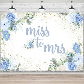 Sensfun 7x5ft Miss to Mrs Backdrop for Bridal Shower Blue White Floral Gold Dots Photography Background Bride to Be Wedding Engagement Party Decorations Bachelorette Party Banner Supplies Props