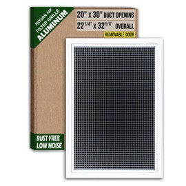 Fits 20x30 Duct Opening | Aluminum Eggcrate Return Air Filter Grille | Low Noise-High Air Flow, Rust Free Vent Cover for Sidewall&Ceiling | Rem. Door | White | Out. Dim: 22 1/4"W X 32 1/4"H