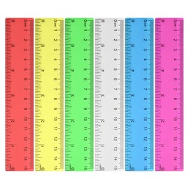 Suofuolef Pack of 6 15 cm / 6 inch plastic ruler, colourful transparent ruler with centimetres and inches for school, office, home