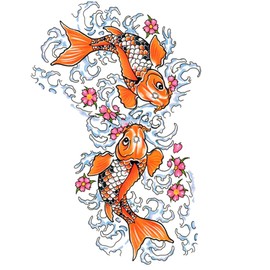 THE FANTASY Carp-1 Tattoo Stickers, Carp, Brocade Carp, Large, A4, mqc11, L