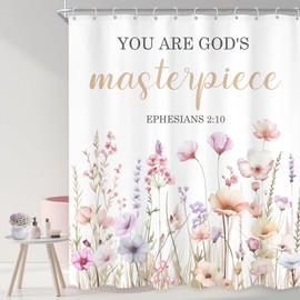 Ufeela Bible Verse Shower Curtain 60Wx72L Inch Scripture Christian Spring Floral Wildflower Inspirational Quotes Rustic Plant Shower Curtain Bathroom Set Bath Curtain Bathtub Accessories Home Decor
