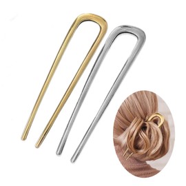 2 Pcs Metal French Hair Pins, U-Shaped Hair Pin French Twist Hair Pin, French Pins for Thick Hair, Hair Sticks for Buns, for Women Hairstyle Accessories, 5.5 Inch (Gold,Sliver)