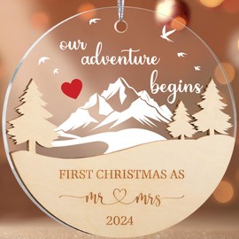 First Christmas Married Ornament 2024 - Married Christmas Ornament 2024, Bride-to-Be Gifts for Her, Ornaments for White Elephant Gifts, New Year for Family Friends
