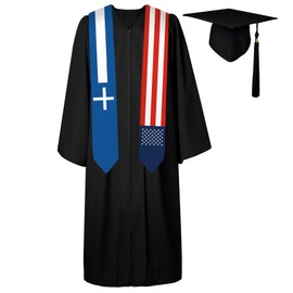 72 Inch Greece Flag and USA Flag Graduation Sash Unisex Adults Graduation Stole Scarf International (Not Include Baccalaureate Gown and Hat)