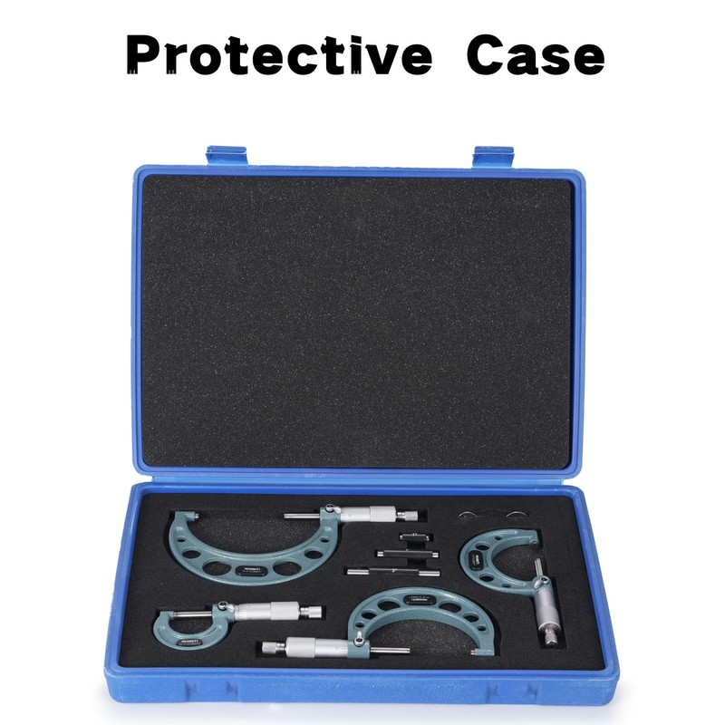 REXBETI 4Pcs Outside Micrometer Set, 0-4" Machinist Micrometer, Ultra-Precision Carbide
