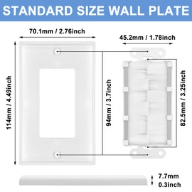 Brush Wall Plate with Low Voltage Mounting Bracket - Cable Pass Through Wall Plates for Home Theater, and TV Wall Outlets, Single Gang Cable Access Strap, Durable Wire Hider Wall Socket