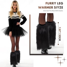 Barelove Women's Faux Fur Leg Warmers, Plush Soft Furry Fluffy Winter Long Boot Cuff Wrist Covers Boots Sleeves (Black, 7.9“)