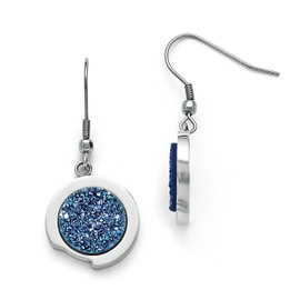 Stainless Steel Polished with Blue Druzy Stone Earrings