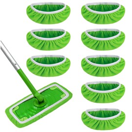 Pack of 8 Cloths, Reusable, 25 cm x 11.5 cm, Washable Microfibre Pads, Green Floor Cloths, Microfibre Mop Floor Mop, Wet Dry Mop Cover for Cleaning Hard and Wooden Floors