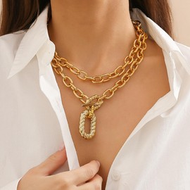 Chunky Gold Necklace for Women Layered Paperclip Chain Necklace Statement Necklace for Women Punk Cuban Link Chain for Women Chunky Choker Necklaces for Womens Chunky Jewelry (Style 1)