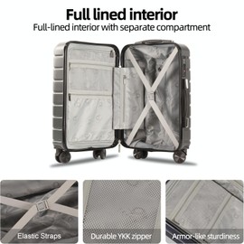 TRACK TRAVEL 3 Piece Luggage Set ABS+PC Expandable Hardshell TSA Lock Aluminum Trolley Spinner Wheels (Dark Grey, 3 Piece Set)