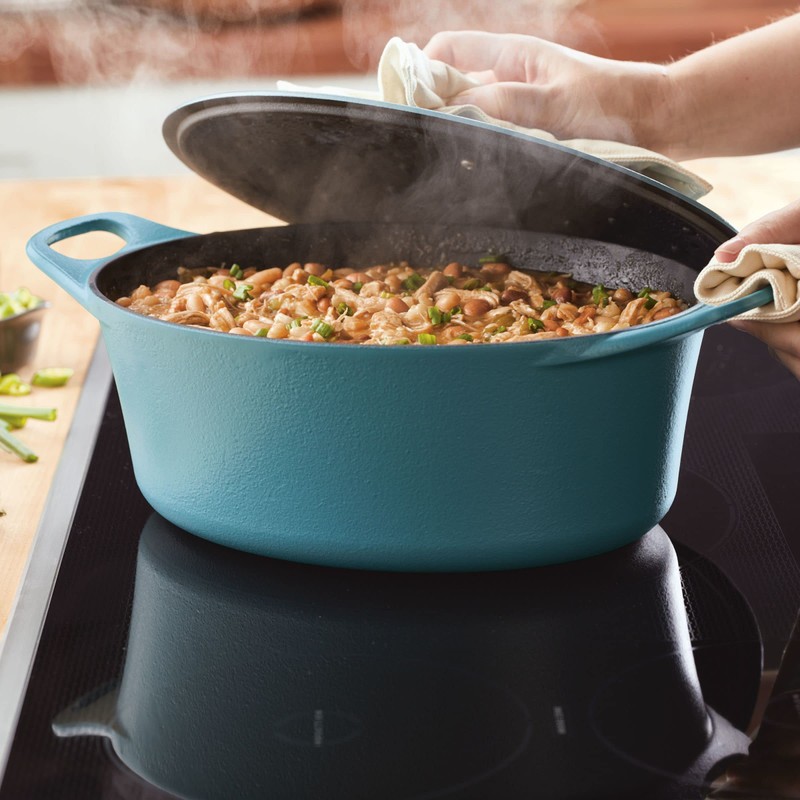 Rachael Ray NITRO Cast Iron Dutch Oven, 6.5 Quart, Agave