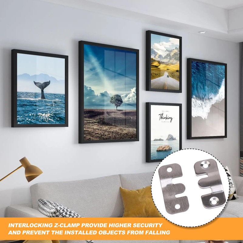 Picture Frame Hanger Bracket 12 Pieces Furniture Connectors Interlocking Flush-Mounted