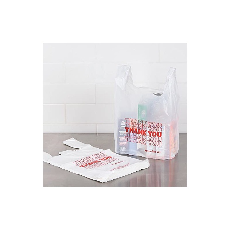 Plastic Bag-White Plain Thank You T-Shirt Bag 11.5"x6.5"x21.5" (White Thank