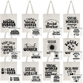 Paterr 24 Pcs Social Worker Bags with Handles Canvas Cosmetic Makeup Bags Appreciation Gifts Set for Social Worker Month Party Favors (Classic)