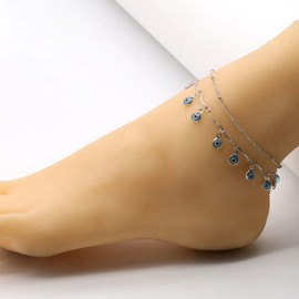 JUSTUSNX Layered Adjustable Anklet Evil Eyes Ankle Bracelet Beach Summer Foot Jewelry Chain for Women and Girls (B)