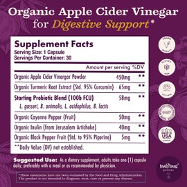 Organic Apple Cider Vinegar 30Capsules 2Pack Raw Premium Apple Cider Vinegar Capsules, ACV Pills With Turmeric Root Extract Probiotic Blend, Cayenne Pepper, Inulin & Black Pepper for Digestion & Detox