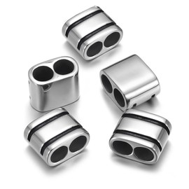 EMBLAASK 5pcs 6mm Stainless Steel 2 Hole Spacer Beads Multi-strand Link Connector Slider Bead for Leather Cord Bracelets Jewelry Making (Style 3)