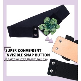 ALAIX Women's Belt Shiny Flower Buckle Bling Stretchy Wide Dress Belts for Women Sparkle Rhinestone Elastic Waistband