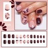 Brown Press on Nails Short Square Fake Nails with Flower