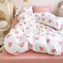LOMUG Bed Linen 135 x 200 cm Aesthetic Romantic White with Pink Hearts Duvet Cover Microfibre Double Bed Duvet Cover Set with Pillowcases 80 x 80 cm Single Bed Duvet Cover Reversible Bed Linen with