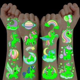 10 Sheets Children's Tattoos Girls, Unicorn Tattoos Girls Children's Birthday Party Favours Gift Girls 3 4 5 6 7 8 9 10 Years Toy Girls Luminous Tattoos Children Tattoo Children Girls