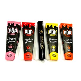 Pop Cones Mix King Size Flavors,4 packs of 3 cones with DeLaCruzV Doobtube.