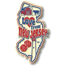 Love from New Jersey Vintage State Magnet by Classic Magnets, Collectible Souvenirs Made in The USA, 1.9" x 3.5"