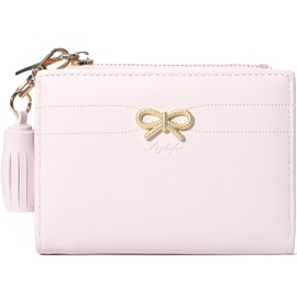 Fashion Wallets Girls Cute Small Bow Wallet Aesthetic Card Holder Bifold Wallet Coin Purse Cash Pocket with Zipper for Women (Bi-Fold Wallet, Pink)