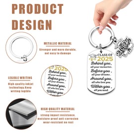 ALUNME 2025 Graduation Keychain, Inspirational Message Tag with Graduation Cap Charm, Stainless Steel (Class of 2025)