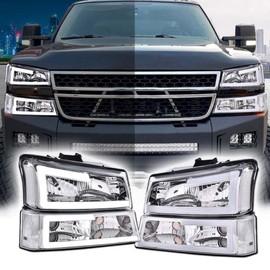 G-PLUS LED Headlights Fit Chevy Avalanche/Silverado 1500 2500 HD 3500 2003-2006 Headlamps,Fit Silverado 1500 2500 3500 Classic 2007 Clear Lens Chrome Housing Clear Reflector,faros delanteros