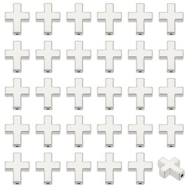 CRAFTYMELODY 50Pcs Antique Silver Cross Beads, Crucifix Cross Spacer Beads Metal Cross Loose Holy Tibetan Crucifix Charms Accessories for Bracelet Necklace Jewelry Making DIY Crafts 15x12mm