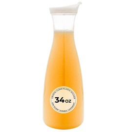 Restaurantware Bar Lux 34 Ounce Juice Carafe 1 Shatterproof Mimosa Pitcher - With Lid Narrow Neck Clear Plastic Water Decanter Wide Rim For Serving Iced Tea Or Milk