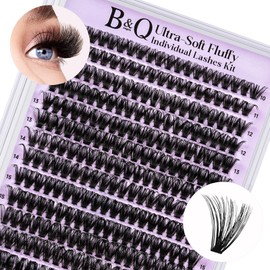 B&Q Lash Clusters 70D Individual Lashes 280PCS Eyelash Clusters Supersoft D Curl Cluster Eyelash Extensions 10-18 Mixed Eyelash Extension Wispy Volume Cluster Lashes DIY at Home (70D-D Curl-10-18MIX)