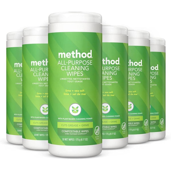 Method All-Purpose Cleaning Wipes, Lime+ Sea Salt, 30 Count, 6 pack, Packaging May Vary