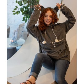 ALYC Unisex Hoodies Pet Holder Cat Dog Large Pouch Carriers Pullover with Cat Printing Sweatshirt (Dark Grey-Classic Version, M)