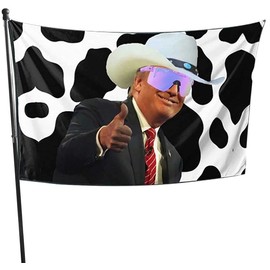 Trump Cow Print Cowboy Hat Flag Funny Home Outdoor Garden Yard Anti-Ultraviolet Fading With Grommets Flag
