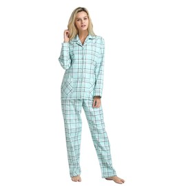 GLOBAL Women's Flannel Pajamas Set 100% Cotton PJs for Women Long Sleeve Button Drawstring Waist Warm Loungewear Sleepwear