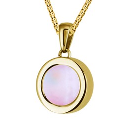 Quiges Gold Stainless Steel 12mm Mini Coin Pendant Holder and Pink Shell Coin with Box Chain Necklace 42 + 4cm Extender