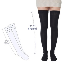 BABAHU Womens Extra Long Cotton Stripe Thigh High Socks Over the Knee High Socks (ZZ-01-Black/Black/Black)