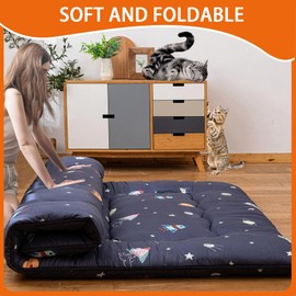 QQP Japanese Futon Floor Mattress Foldable Tatami Floor Mat Bed Portable Adults Kids Sleeping Pad Suitable for Camping, Guest Room, Floor Lounger Car Couch Bed- Full, Space