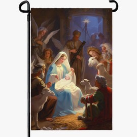 Dacawin Nativity Garden Flags Religious Christmas Yard Flag Winter Catholic Jesus Garden Flag for Holy Night Outside Double Sided Home Yard Farm Xmas Decor Outdoor 12 x 18 In