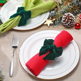 Christmas Bow Napkin Rings Set of 8, Green Bow Napkin Rings,Chic Velvet Bowknot Napkins Holders for Dinning Table Setting，Winter Festive, Christmas, Banquet, Party,Thanksgiving