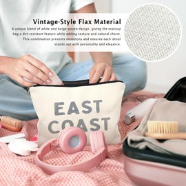 LIANGW Blue Coastal Throw Makeup Bag for Summer Stuff, Coastal Preppy Trendy Retro East Coast Girly Cosmetic Bags for Women, Zipper Makeup Pouch for Women Sister Friends Ocean Sea Shells Makeup Bag