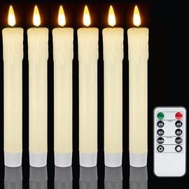 Meigic 7 Inches Dripless Flameless Taper Candles with Remote Timer Dimmer, Real Wax Battery Candlesticks, 3D Flame Fake Candlesticks for Home Wedding Christmas Decor, Ivory, 6 Pcs