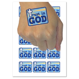 Trust in God Stylized with Cross Christian Temporary Tattoo Water Resistant Fake Body Art Set Collection - 54 1" Tattoos (1 Sheet)