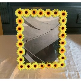 Handmade 8” x 10” yellow and orange mini sunflower picture frame
