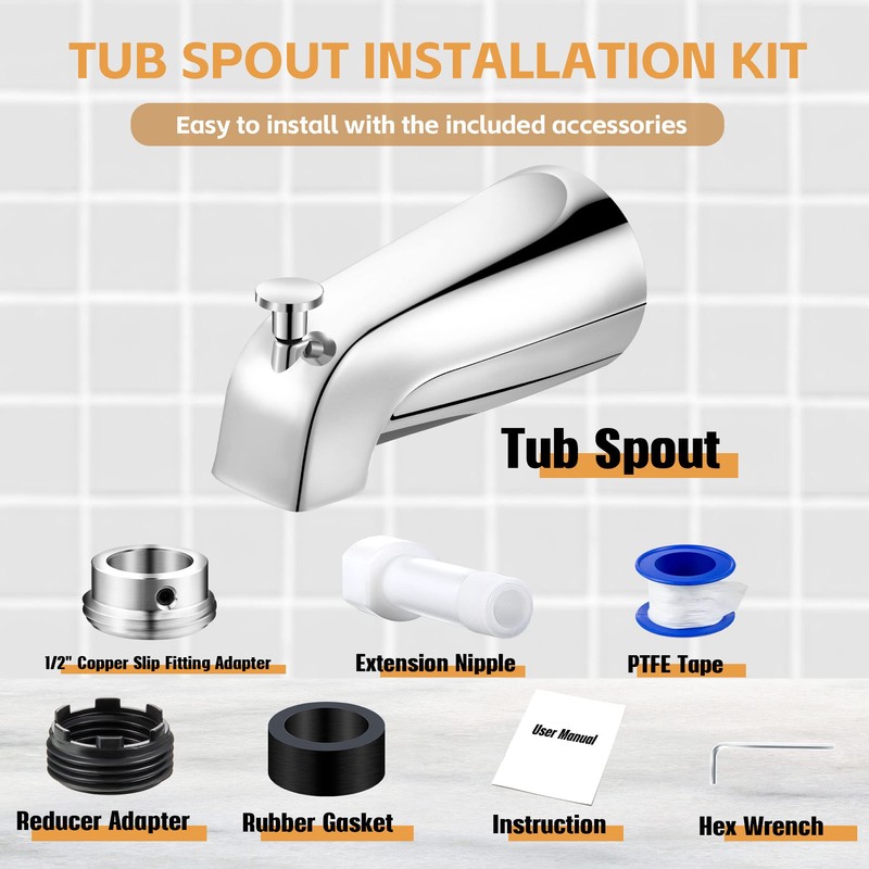 Dreyoo Tub Spout (Universal Fits 1/2" Copper Pipe, 1/2" IPS